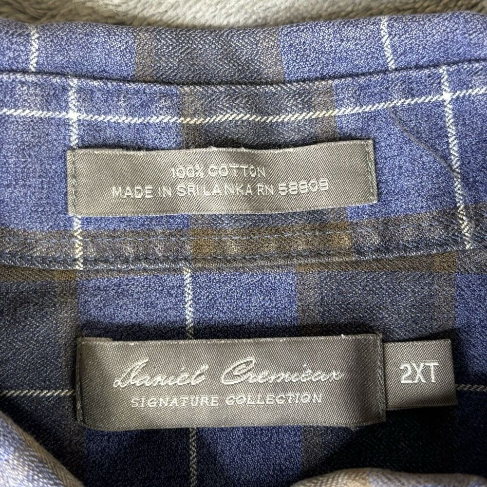Daniel Cremieux Mens Shirt 2XT Blue Gray Plaid Light Brushed Flannel Long Sleeve - Picture 6 of 9